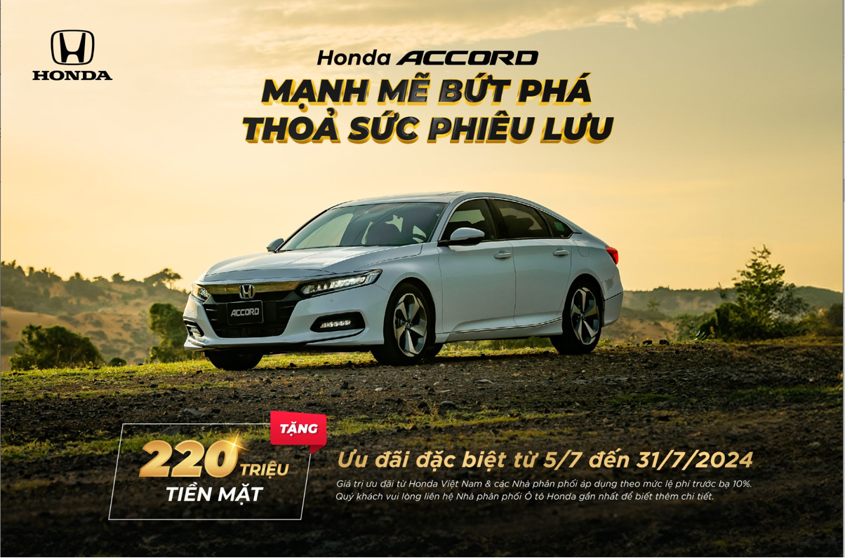 Honda Accord khuyến mãi giảm giá 220 triệu tiền mặt trong tháng 7/2024. Chi tiết liên hệ Honda Ôtô Khánh Hòa - Nha Trang | Hotline 0905 254 255