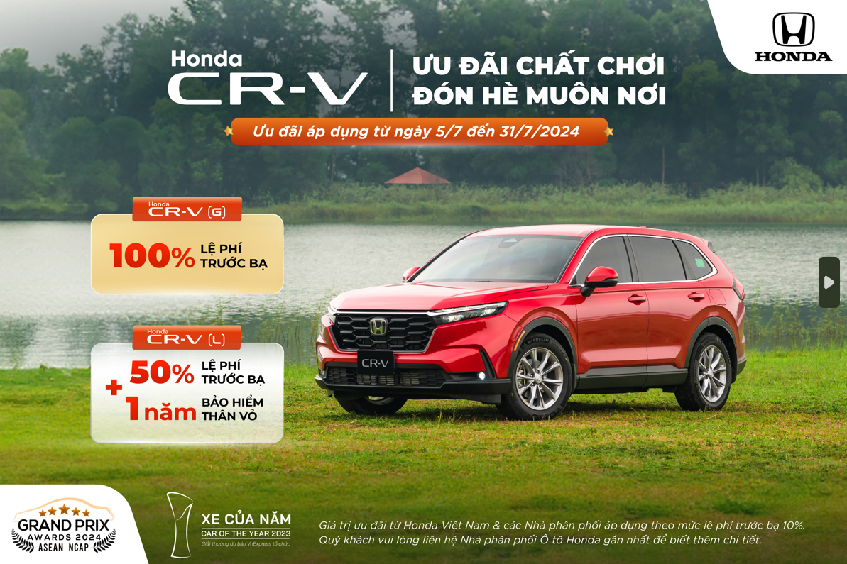 Honda CR-V khuyến mãi 100% Lệ phí trước bạ, tặng kèm 1 năm bảo hiểm thân vỏ và phụ kiện trong tháng 7/2024. Chi tiết liên hệ Honda Ôtô Khánh Hòa - Nha Trang | Hotline 0905 254 255